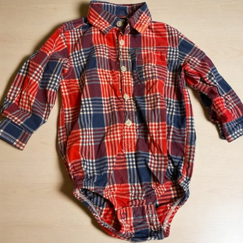 OshKosh B'gosh Red and Blue Plaid Button Down Shirt & lined Pants 24 month
